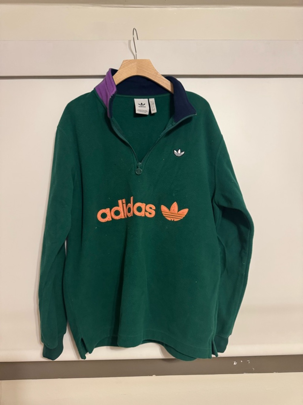 adidas Green Fleece Quarter-Zip with Navy and Purple Trim